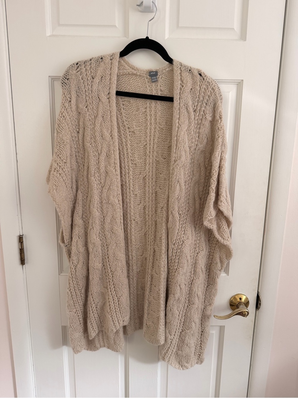 aerie Cream Cable Knit Open-Front Cardigan
